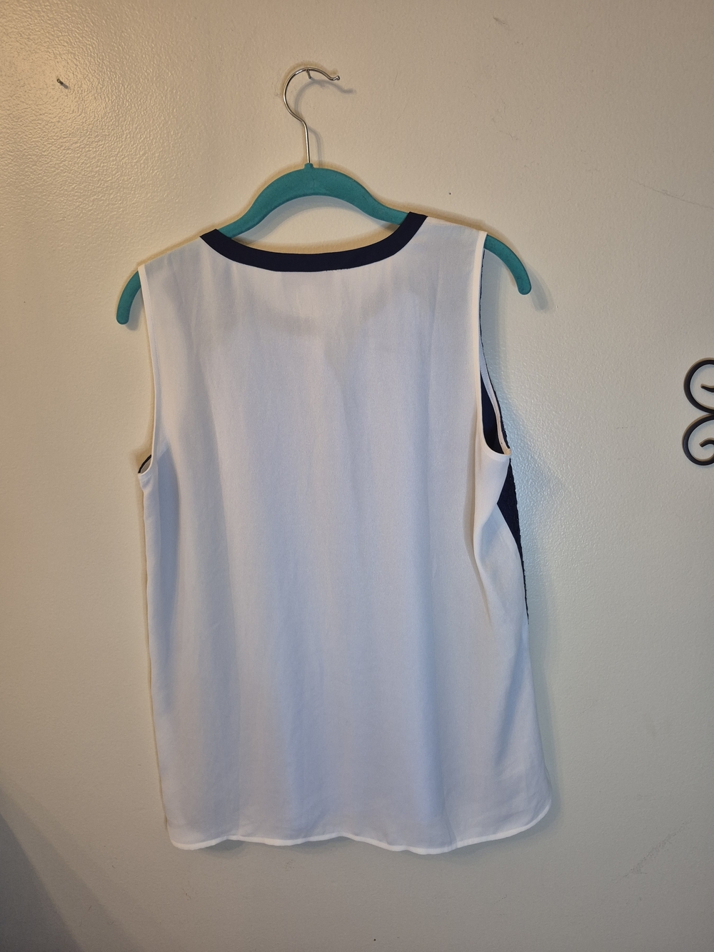 LOFT Sleeveless Colorblock Eyelet Shell - Light Blue & Navy - Picture 6 of 6
